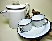 Enamelware Graniteware Coffee Pot Porcelain Glass Knob Perculator Gift Snack Plate Bowl Vintage Cup Mug Blue rim Camp Sweden Original Tray