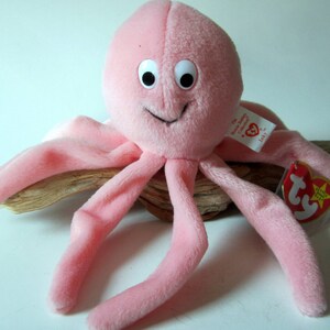 Ty Beanie Babie INKY Octopus Retired 1993 Original Pink Plush Toy Animal with Tag Big Eyes Collectible