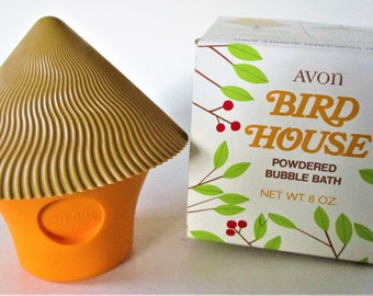 Avon Christmas Gift Special  Bubble Bath Powered Soap Full Yellow Bird House Collectible Original Box Educational Tool