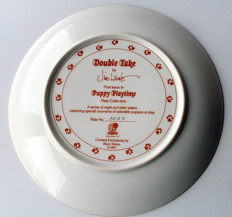 Puppy Plate Porcelain Gold Jim Lamb Hamilton 1987 Double Take Etsy