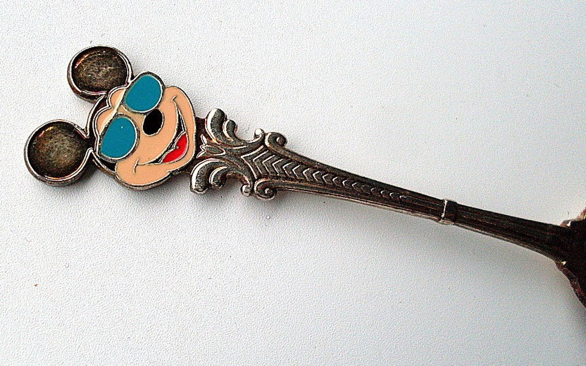 Vintage DISNEY Souvenir SPOON Silver Plate Mickey Enamel Etsy