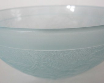 Vintage France Satin Ice Blue Glass Raised Fruit Bowl Salad Berry Cereal Rare Kitchen Collectible Home Gift