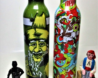 Vintage Mountain Dew Green Label Art Aluminum Metal Bottle NY Sealed Full Pop Soda Beverage Collectible Gift Rare Brew Bill Hilly Hillbilly