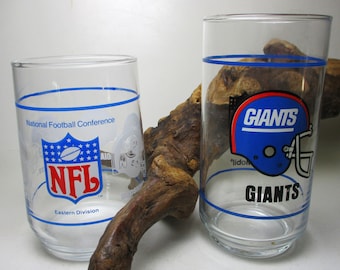 Vintage Giants NFL Football Glass Tumbler Dallas Eagles Washington Cardinals Beverage Whiskey High Ball Blue Unique Gift Applied Design