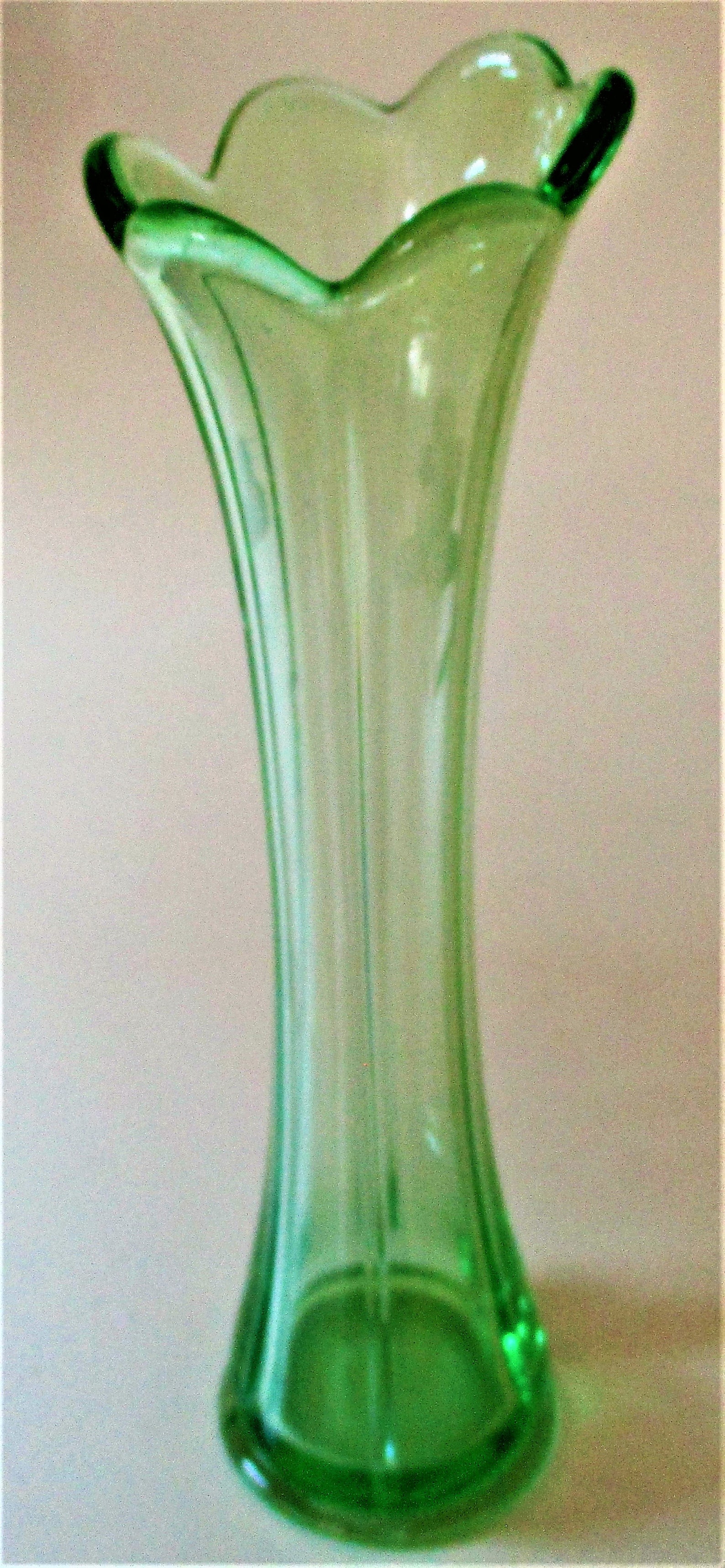 Green Vaseline Depression Glass Vase Ribbed Fluted Flared Etsy