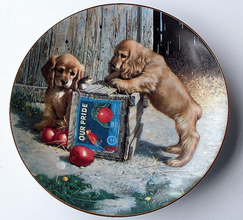 Puppy Plate Porcelain Gold Jim Lamb Hamilton 1987 Double Take Etsy