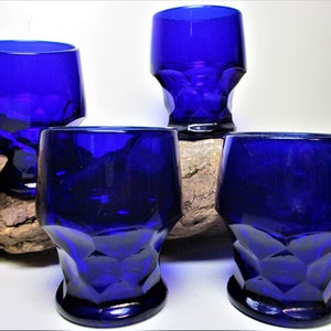 Cobalt Blue Georgian Tumbler Glass Mug Viking Diamond Flat Vintage Glassware Honeycomb Water Wine Home Kitchen Gift Hexagon Ice Tea Set 4