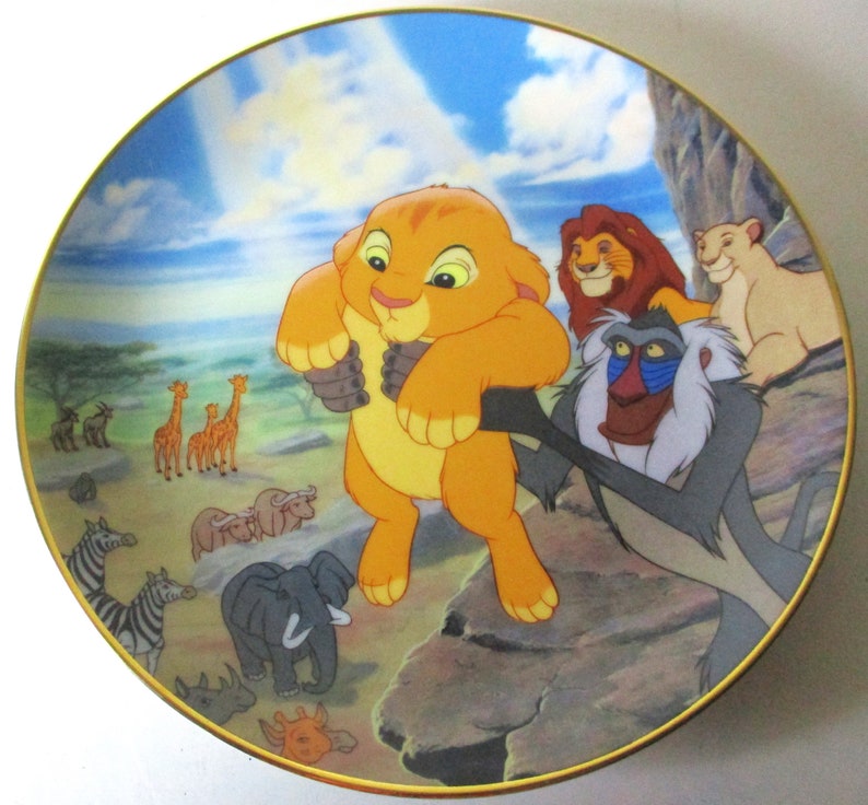Vintage The Lion King Collectible Plate Walt Disney World Porcelain Gold Trim Gift Rare Bradford Exchange 1994 Limited First Edition image 2