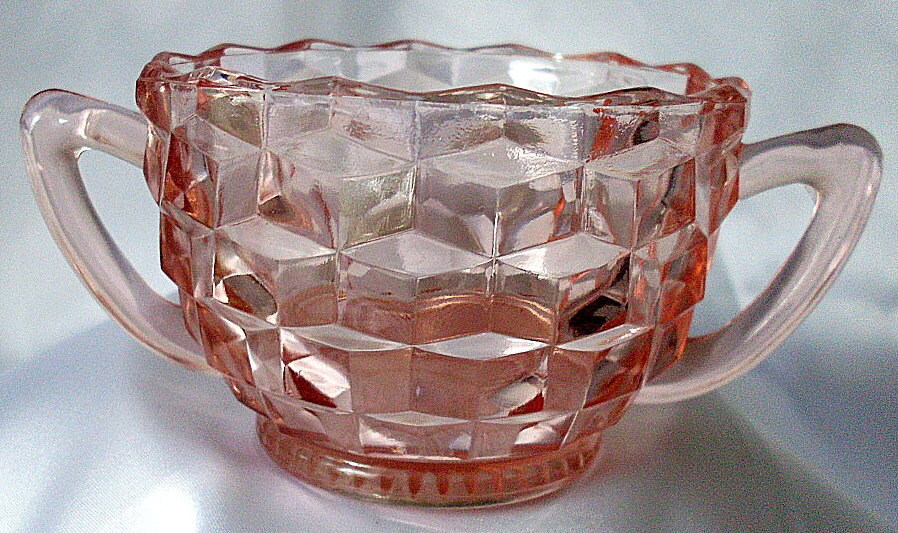 Pink Depression Open Sugar Bowl Glass Cubist Cube Etsy