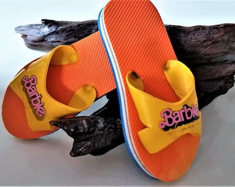 BARBIE Doll Fashion FLIP FLOP Sandals Size 6 1978 Mattel Original Orange Yellow Birthday Gift Sale DDB7 Rare Collectible Accessory