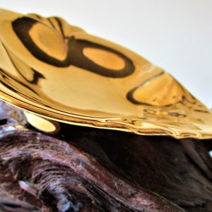 England Flowing Leaf Plate Dish Gold Royal Winton Vintage Deco Design Candy Nut Wall Collectible Footed Base Scalloped Wavy Rim