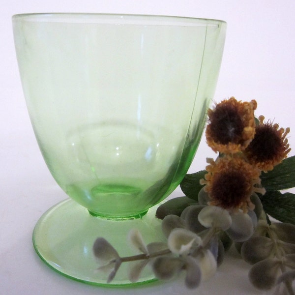 Hazel Atlas Ovide Kitchen Collectible GLASS Green Depression Footed Tumbler Waldorf Egg Cup Custard Sherbet