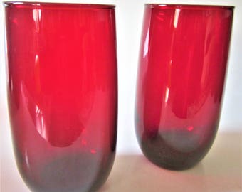 Cranberry Royal Ruby Red Crystal Glass Anchor Hocking Iced Tea Water Brandy Roly Poly Goblet Juice Flat Tumbler Shot Heavy Bottomed Set 2