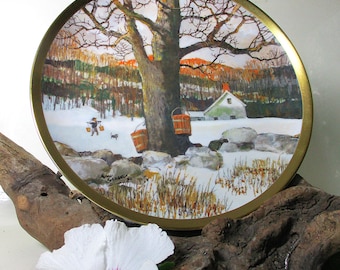 Danbury Mint American Countryside Collector Plate Fall Maple Syrup Artist Eric Sloane Porcelain 1990s 24kt Gold Rare Limited Edition Gift