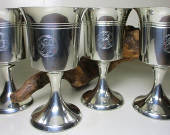 Vintage Goblet Silver PEWTER Cup Jostens General Electric GE Water Wine Bar Ware Stemware Hollowware Retirement Gift Advertising
