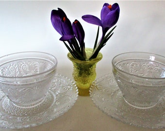 Teacup Saucer Duncan & Miller Glass Underplate Faceted Cut Base #41 Sandwich Vintage Lace Swag Optic Panel Ornate Centerpiece Scalloped