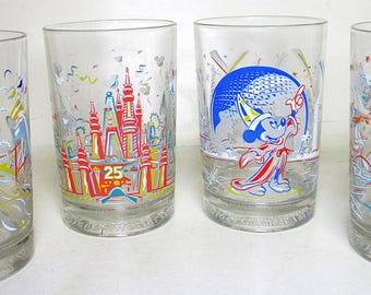 Mickey Mouse Glass Mug 25th Anniversary Epcot Remember the Magic Disney World Heavy Bottom Vintage Collectible 1996 McDonald's Fantasia
