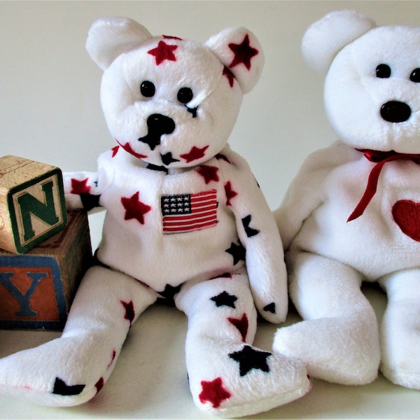 VALENTINO GLORY Bear Ty Beanie Baby Retired 1994 1997 Original White Plush Toy Animal Collectible USA Independence Day