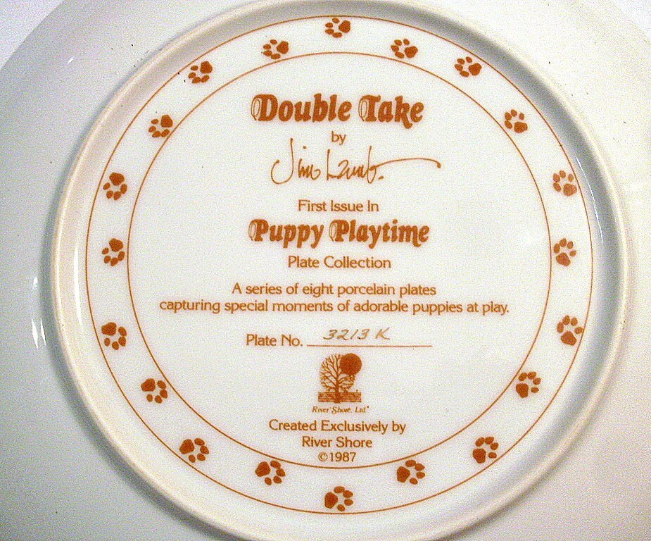 Puppy Plate Porcelain Gold Jim Lamb Hamilton 1987 Double Take Etsy