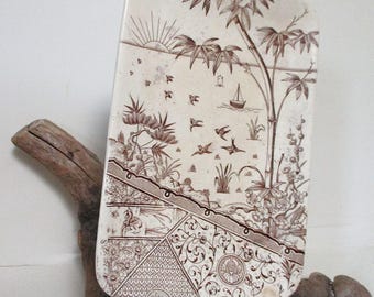 Vintage Yosemite Dark Brown White Flower Antique T & R Boote Transferware Plate Platter Underplate Ironstone 1880s Rare Pattern Shabby Chic