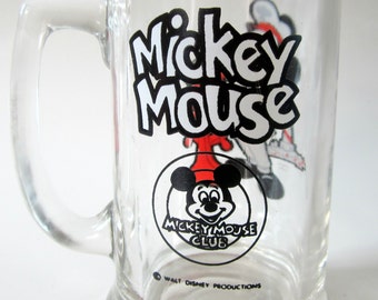 Vintage Mickey Mouse Club Glass Mug Disney Heavy Bottom Vintage Collectible Red Sailor Black Trim Xmas Gift