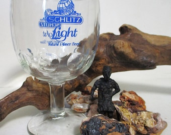 Vintage Beer Mug SCHLITZ Pilsner 16 oz. Glass Stein Blue Motif Pedestal Dimple Footed Goblet Thumb Print Tumbler Rare Version Gift Bar Ware