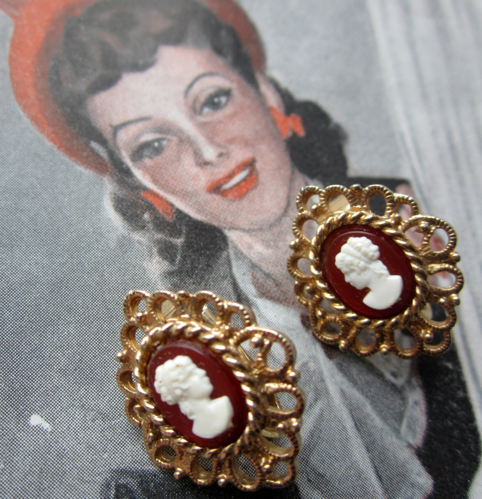 Cameo Clipon Earrings Emmons Vintage Fashion Goldtone Jewelry Etsy