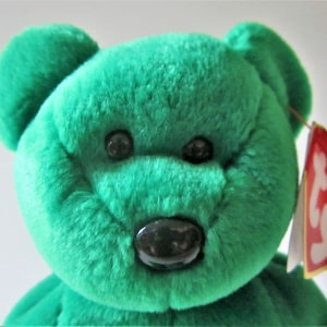 ERIN Irish Bear Ty Beanie Baby Retired 1997 Original Green Plush White Shamrock Toy Animal Collectible March 17 Birthday Heart Free Shipping