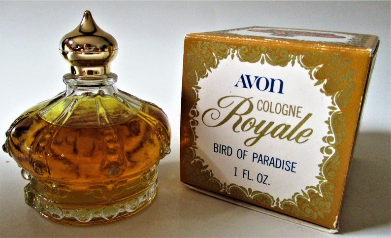 Avon Decanter ROYALE Bottle Love Bird of Paradise Womens Cologne Gold Royal Crown Raised 3D Glass Vintage Retired Rare Collectible Gift image 6