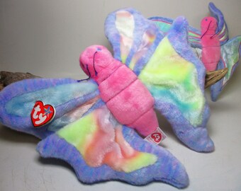 Ty Beanie Baby Large Buddy FLITTER Retired 1999 Original Summer Exclusive Multi Colored Plush Toy Animal Rare Collectible USA Memory