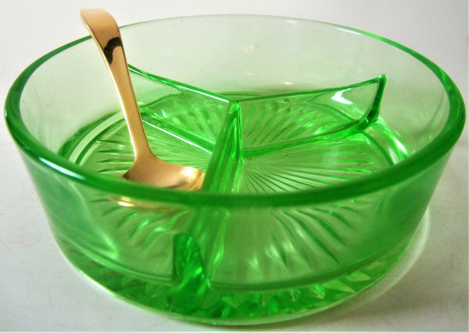 Vintage Green Depression Glass Relish Dish Holder Divided Etsy