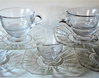 COLUMBIA CRYSTAL CUP & SAUCER SET! FEDERAL GLASS CO 