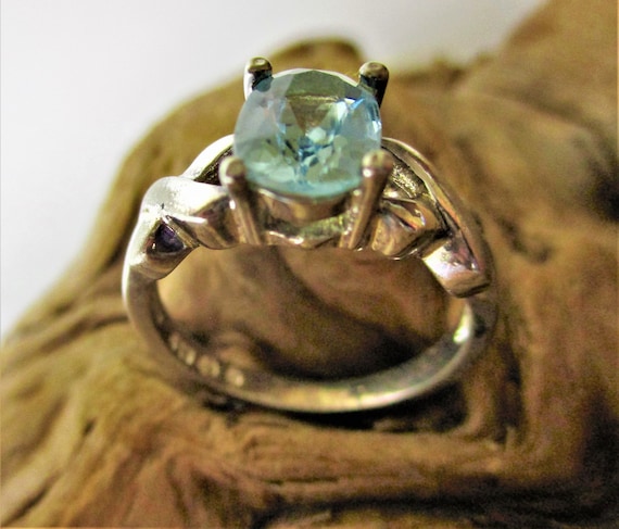 Vintage Ring Sterling Silver Oval Light Blue Topa… - image 1