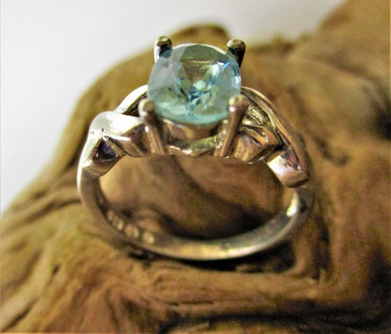 Vintage Ring Sterling Silver Oval Light Blue Topa… - image 1