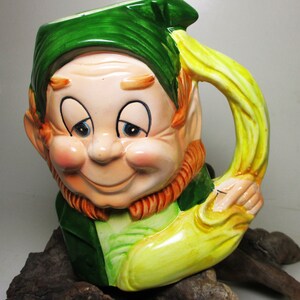 Stein Mug Porcelain Mr Sandman Toby Like Cute Leprechaun Raised 3D Bar Art Pottery Ornate Hand Painted Large 1978 Hoffman Figural Figurine
