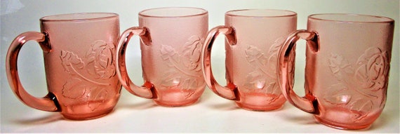 Vintage Arcoroc France Rosa Rosaline Rose Dépression Verre Café Thé Mug  Rose 3D Surélevé Gaufré Textured Set 4 Tasse Floral Cuisine Cadeau -   France