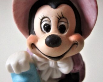 Minnie Mouse Figurine Porcelain Vintage Collectible Walt Disney Productions Watering Can Pink Bonnet Dress Mickey