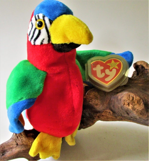 OCTOBER 10 BIRTHDAY TY BEANIE BUDDY and BABY SET JABBER THE COLORFUL PARROT