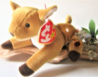 Vintage Ty Beanie Baby WHISPER Deer Retired Original Brown White Tan Spots Plush Toy Animal Rare Favorite Collectible April Birthday XMAS
