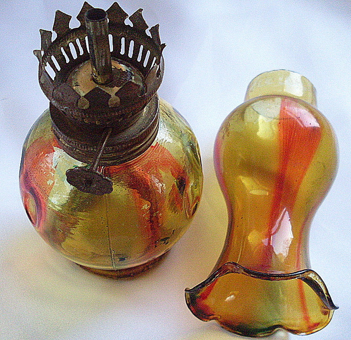 Vintage glass mini oil lamp Hong Kong rainbow Etsy