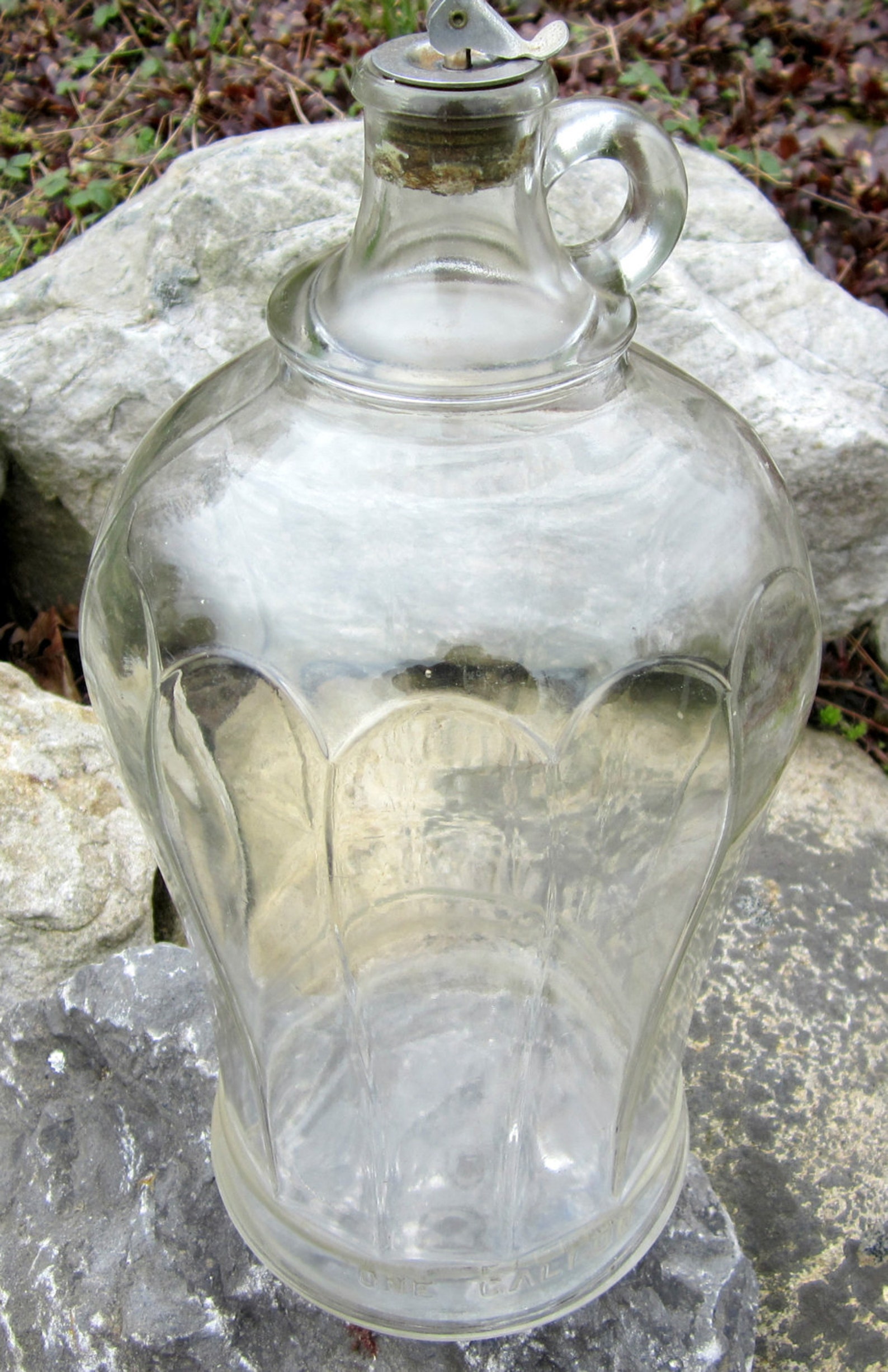 Antique 1 Gallon Glass Jug Bottle Vinegar Optic Panel Stopper Etsy