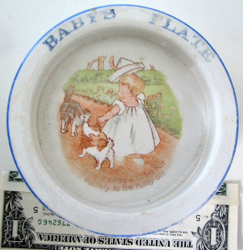 Antique Childs Baby Bunting Bowl Plate Stoneware Nursery Rhyme Etsy