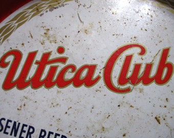 Utica Club Beer Pilsner Cream Ale New York USA Metal Red Serving Tray Deluxe Gift Buffet Tray Food Man Cave Vintage Original 1950s Design