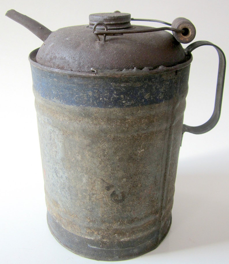 Antique Metal Oil Can Vintage Galvanized Steel Kerosene Jug Etsy