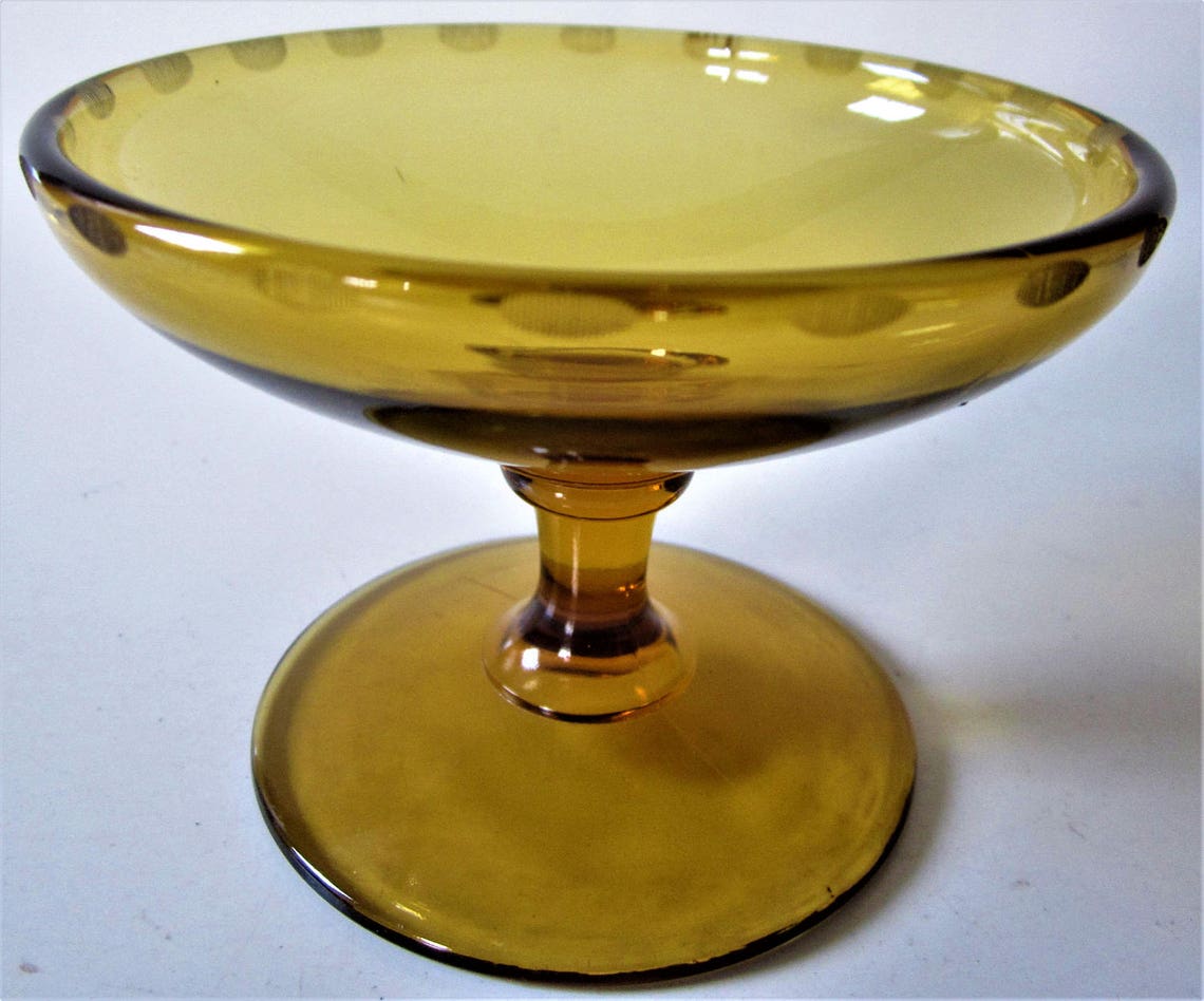 Amber Gold Cut Glass Compote Dish Vintage Candy Bon Bon Ornate Etsy