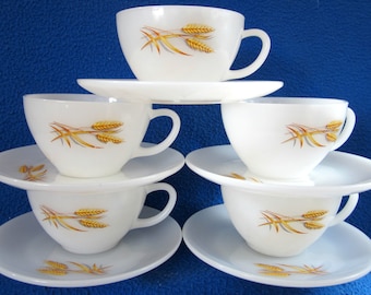 Vintage Fire King Teacup Set Anchor Hocking Glass Wheat Coffee White Xmas Gift Replacement