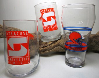 Vintage Enjoy Coca Cola Classic SYRACUSE University Orangeman Basketball Football Carrier Dome Glass NY Libby Restaurant Crystal Man Cave