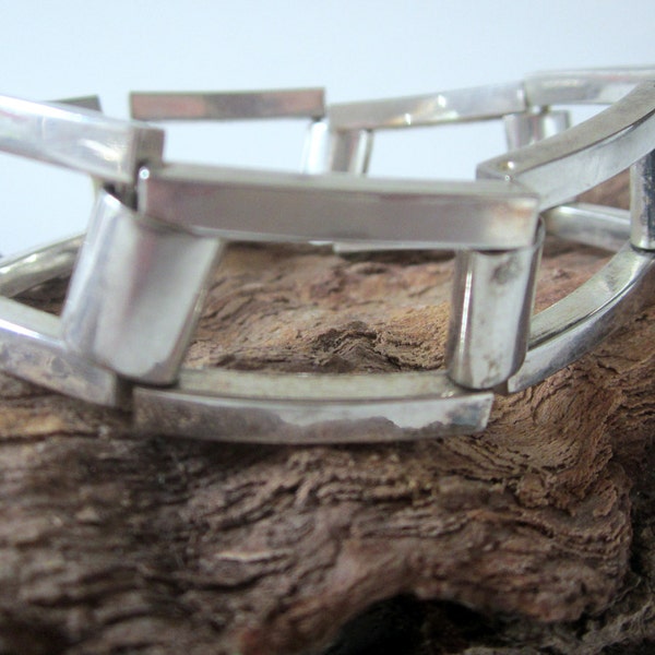 Vintage Bracelet Jewelry Silver Plate Square Link Bangle Cuff Bling Elegant Deco Unique Style Xmas Gift