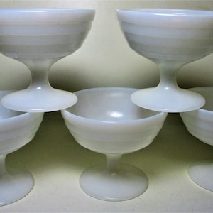 Hazel Atlas Moderntone Platonite White Milkglass Footed Sherbet Dessert Ice Cream Dish Fruit Cup Vintage Pedestal Set 5