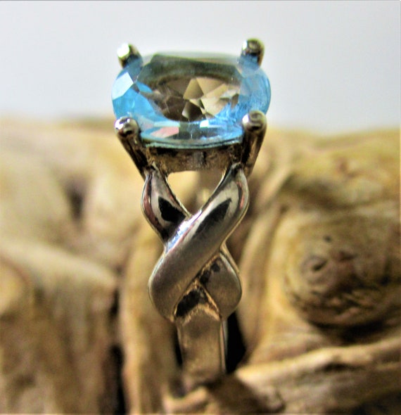 Vintage Ring Sterling Silver Oval Light Blue Topa… - image 3